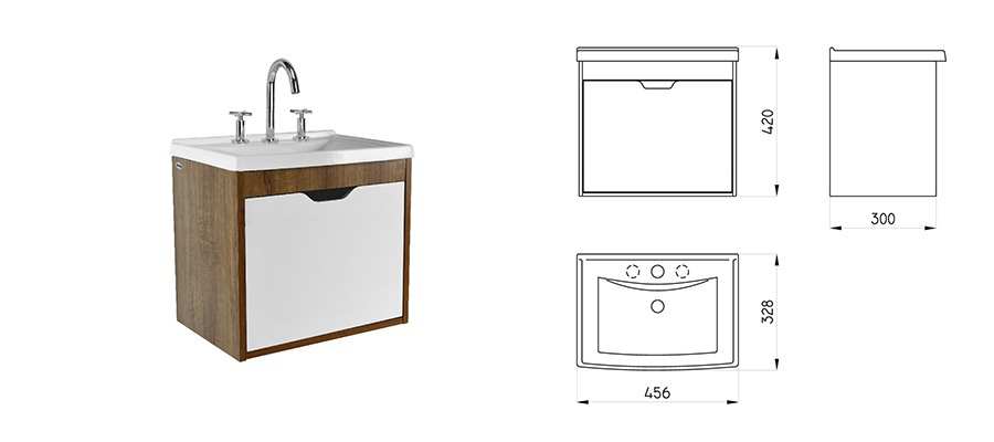 Kit lavatorio de 3 Ag  con mueble de colgar - Traful