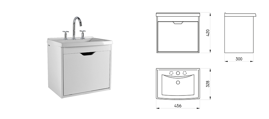 Kit lavatorio de 3 Ag  con mueble de colgar - Traful